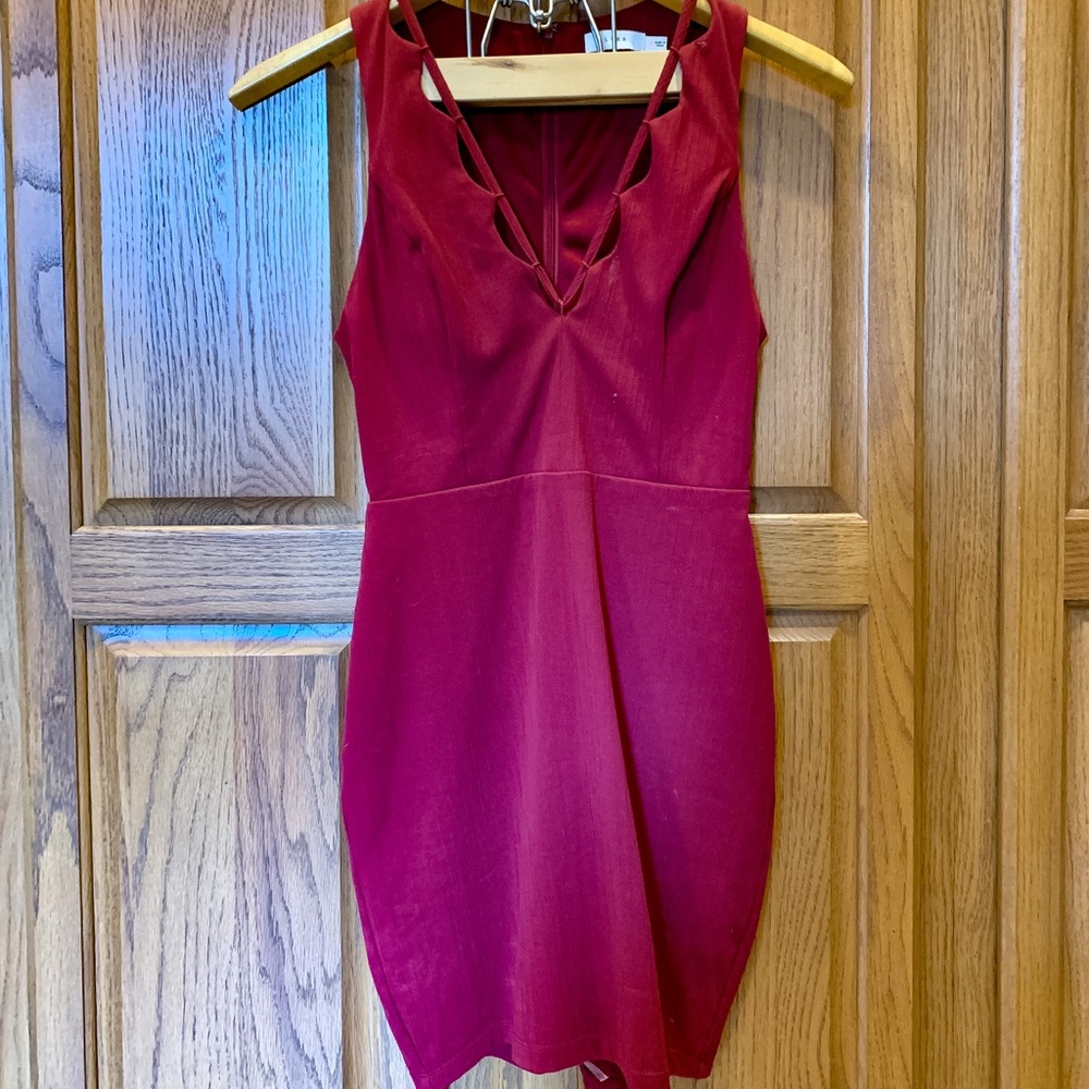 Lush Dark Red Halter Top Mini Bodycon Dress